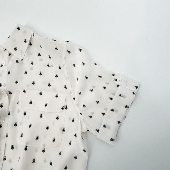 Equipment Silk Bee Print Short Sleeve Safari Shirt, Size M - Picture 10 of 15